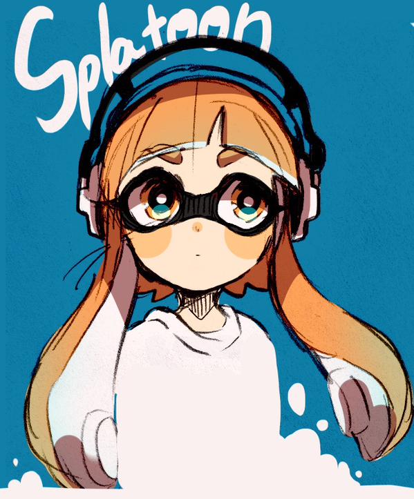 1girl closed_mouth inkling inkling_girl inkling_player_character long_hair looking_at_viewer nintendo orange_eyes orange_hair pointy_ears repikinoko shirt simple_background solo splatoon_(series) splatoon_1 tentacle_hair