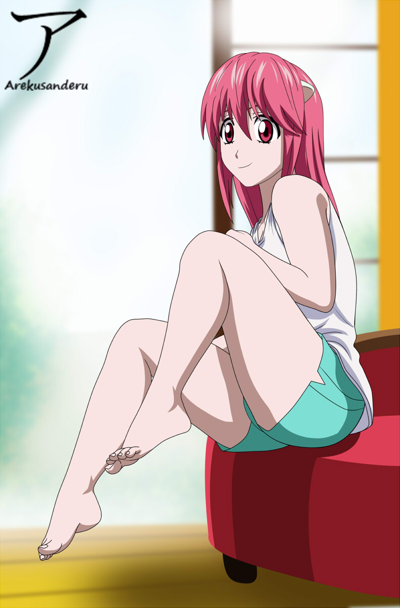 1girl arekusanderu elfen_lied feet highres lucy_(elfen_lied) pink_hair solo toes