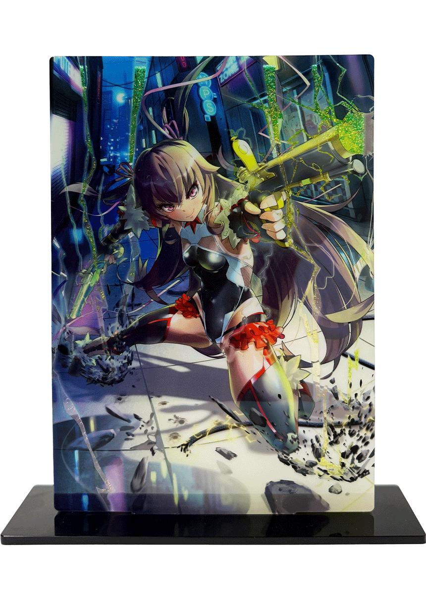 1girl aiming aiming_at_viewer animated animated_gif aoi_nagisa_(metalder) black_leotard city cup curvy dark-skinned_female dark_skin electricity full_body gun hair_ornament highleg highleg_leotard holding holding_cup leotard lilith-soft looking_at_viewer mizuki_yukikaze one-piece_tan shiny_skin smile solo taimanin_(series) taimanin_yukikaze tan tanline twintails two_side_up weapon wide_hips