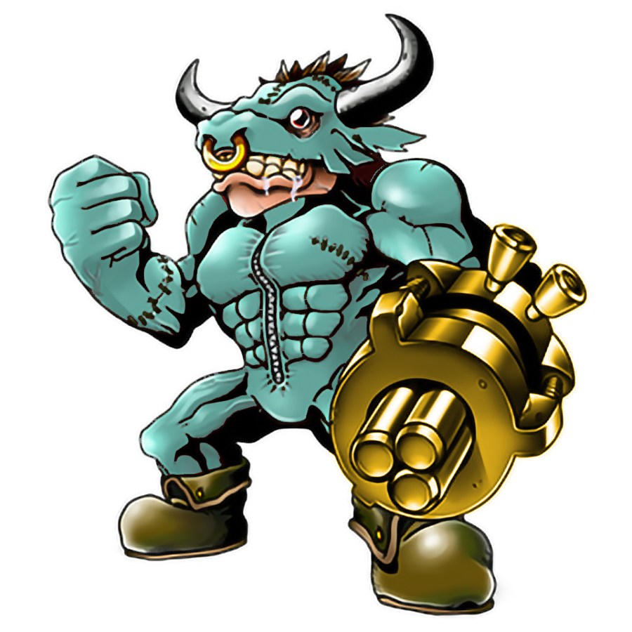 digimon digimon_(creature) digimon_world_3 minotaurmon muscular muscular_male simple_background solo white_background