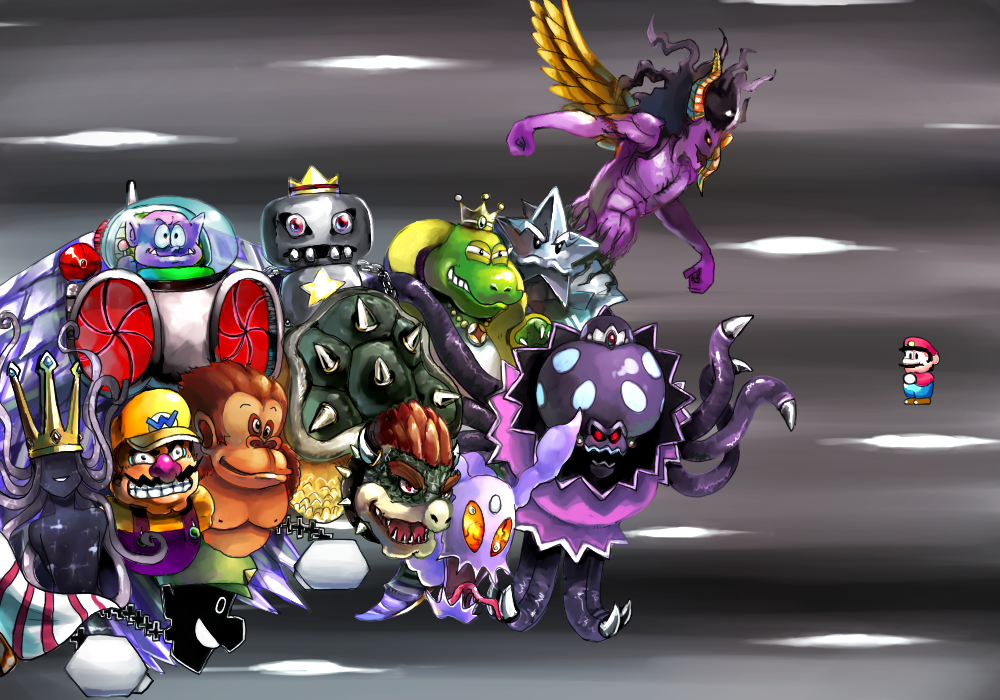 2boys alien angry bowser byte_(grunty-hag1) cackletta chimera crossover crown culex dimentio donkey_kong donkey_kong_(1981_game) donkey_kong_(series) elder_princess_shroob exdeath facial_hair final_fantasy final_fantasy_v from_side grin hat luigi machine mario mario_&amp;_luigi:_partners_in_time mario_&amp;_luigi:_superstar_saga mario_&amp;_luigi_rpg mario_(series) mario_party mario_party_3 millennium_star monster mr._l multiple_boys mustache neo_exdeath nintendo overalls paper_mario paper_mario:_the_thousand-year_door parody robot shadow_queen smile smithy soul spirit spoilers star_(symbol) super_dimentio super_mario_bros._2 super_mario_land super_mario_land_2 super_mario_rpg super_mario_world super_paper_mario tatanga tentacles wario wart_(mario) wings