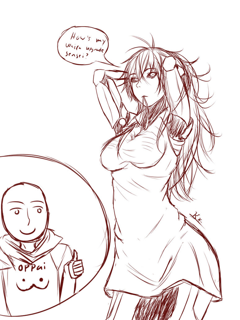 1boy 1girl bald bare_shoulders black_sclera colored_sclera cyborg dress english_text genderswap genderswap_(mtf) genos long_hair meme monochrome one-punch_man saitama_(one-punch_man)