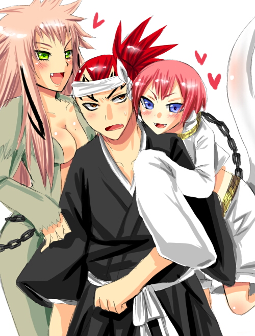 00s abarai_renji bleach bleach:_zanpakutou_ibun_hen blush breasts chain cleavage smile zabimaru