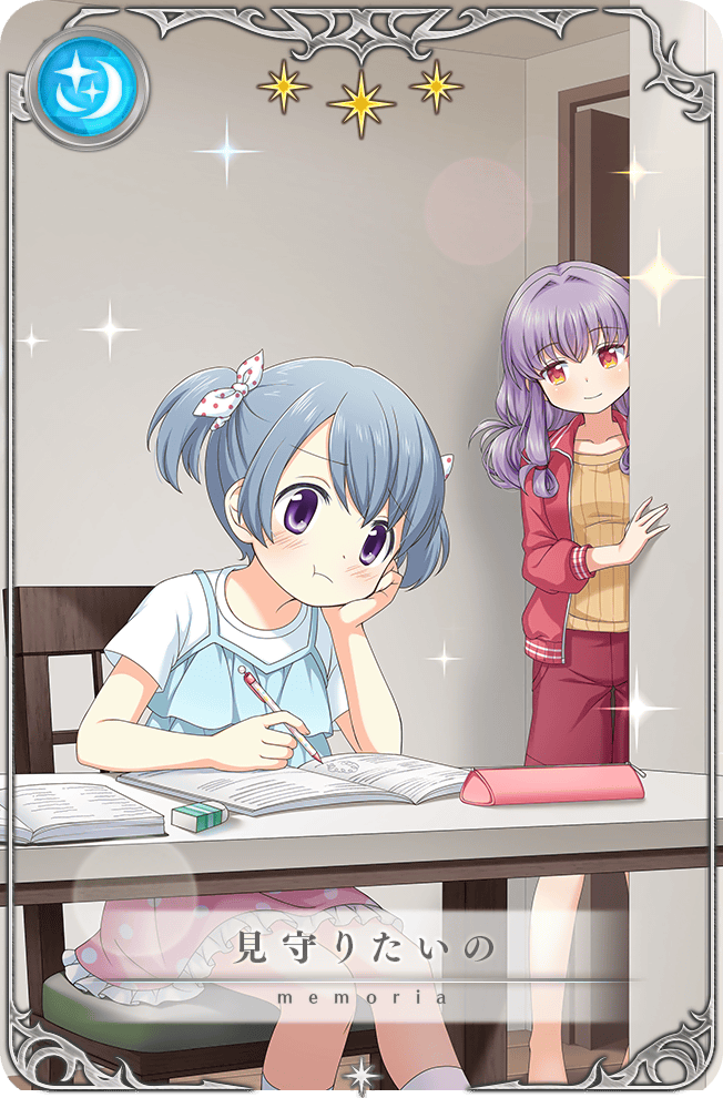 2girls :t arm_on_table bare_arms blue_hair blue_tank_top book bow card_(medium) cargo_shorts casual closed_mouth collared_jacket dot_nose elbow_on_table eraser feet_out_of_frame frilled_skirt frilled_tank_top frills furrowed_brow game_cg hair_bow hair_rings hand_on_own_cheek hand_on_own_face happy holding holding_pen inami_mitsuru indoors ink_hair jacket kasane_ao kneehighs kozakura_(dictionary) layered_shirt light_blush long_hair looking_at_object magia_record:_mahou_shoujo_madoka_magica_gaiden mahou_shoujo_madoka_magica miniskirt multiple_girls notebook official_art on_chair open_book open_clothes open_door open_jacket orange_eyes pen pencil_case picture_frame pink_skirt polka_dot polka_dot_bow polka_dot_skirt pout purple_eyes purple_hair red_jacket red_shorts shirt short_hair short_sleeves short_twintails shorts sidelocks sitting skirt smile socks sparkle star_(symbol) studying sweater t-shirt tank_top tareme translated twintails white_bow white_shirt white_socks yellow_sweater