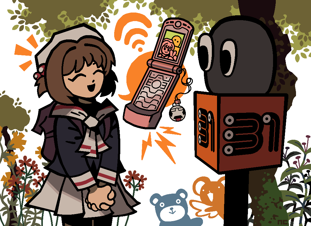 1girl 2000s 31_minutos ball balon_von_bola cardcaptor_sakura cellphone child chile crossover glasses kero_(cardcaptor_sakura) kinomoto_sakura mico_el_micofono phone school_uniform skirt soccer_ball tomoeda_elementary_school_uniform tomoeda_middle_school_uniform white_skirt