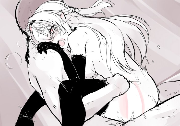 1boy 1girl black_thighhighs blush breasts breath censored elbow_gloves girl_on_top gloves hairband hands_on_another&#039;s_shoulders hetero lilia_(null) limited_palette long_hair monochrome nude null_(nyanpyoun) open_mouth original penis red_eyes saliva sex sitting sitting_on_lap sitting_on_person sketch spot_color spread_legs straddling sweat thighhighs torogao upright_straddle vaginal x-ray