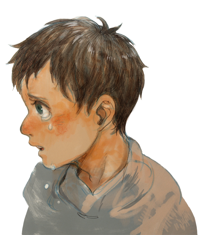 1boy aged_down bertolt_hoover black_hair blush child crying furrowed_brow looking_to_the_side male_focus prema-ja sad shingeki_no_kyojin short_hair solo turning_head white_background