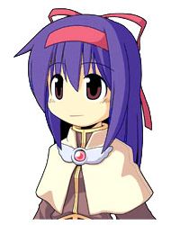 00s 1girl acolyte_(ragnarok_online) blue_hair blush brooch brown_eyes capelet eyebrows female_focus gem hair_between_eyes hairband jewelry lowres pink_gemstone purple_hair ragnarok_online ragnarok_the_animation simple_background smile solo upper_body white_background yuufa