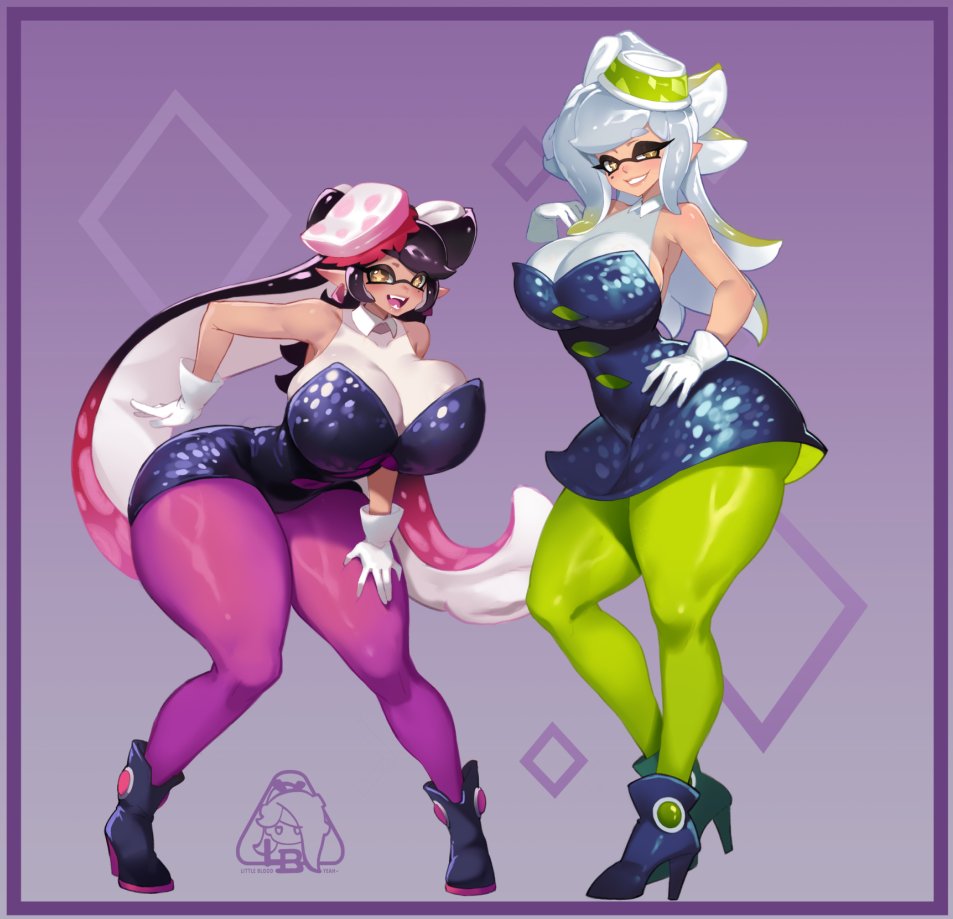 2girls breasts callie_(splatoon) huge_breasts little_blood marie_(splatoon) multiple_girls splatoon_(series) splatoon_1 tentacle_hair wide_hips