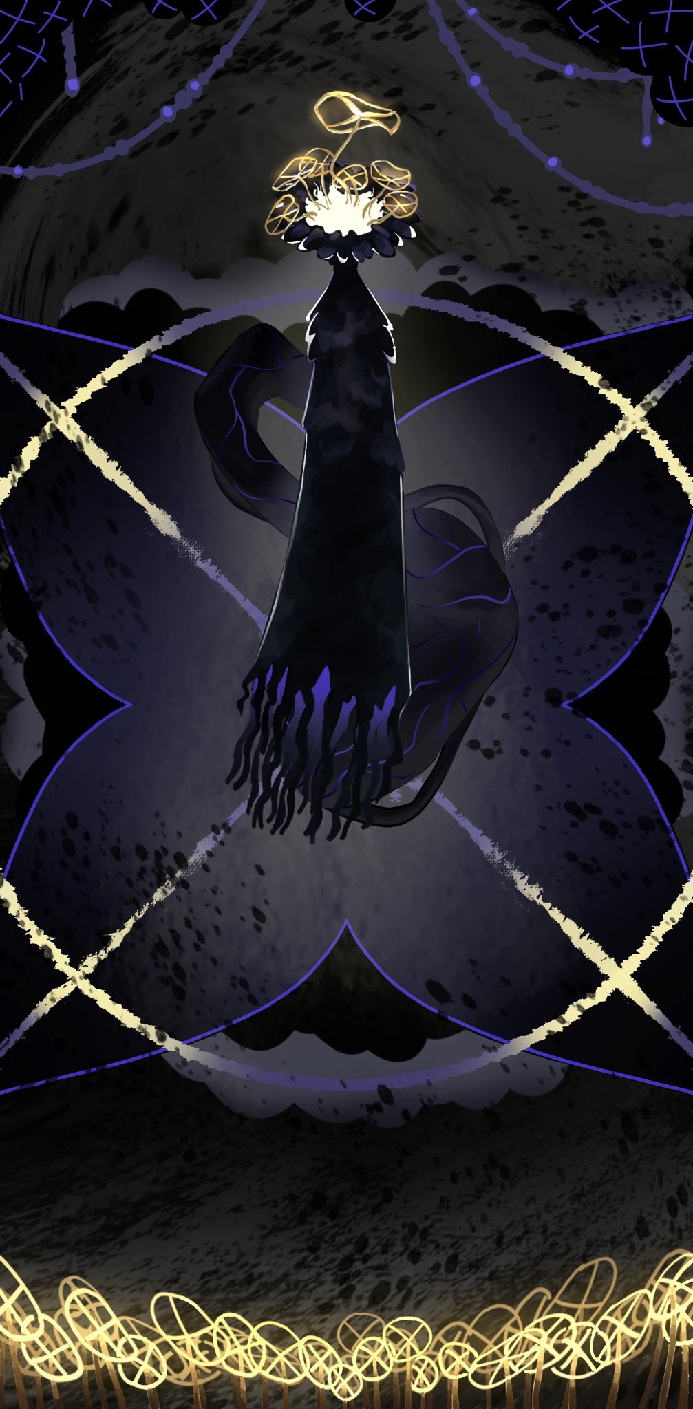 1other black_robe chinese_commentary commentary_request field flower flower_field flower_on_head frostedmirror grey_background highres iterator_(rain_world) karma_flower_(rain_world) karma_symbol_(rain_world) plant_on_head rain_world robe the_prince_(rain_world) wide_face