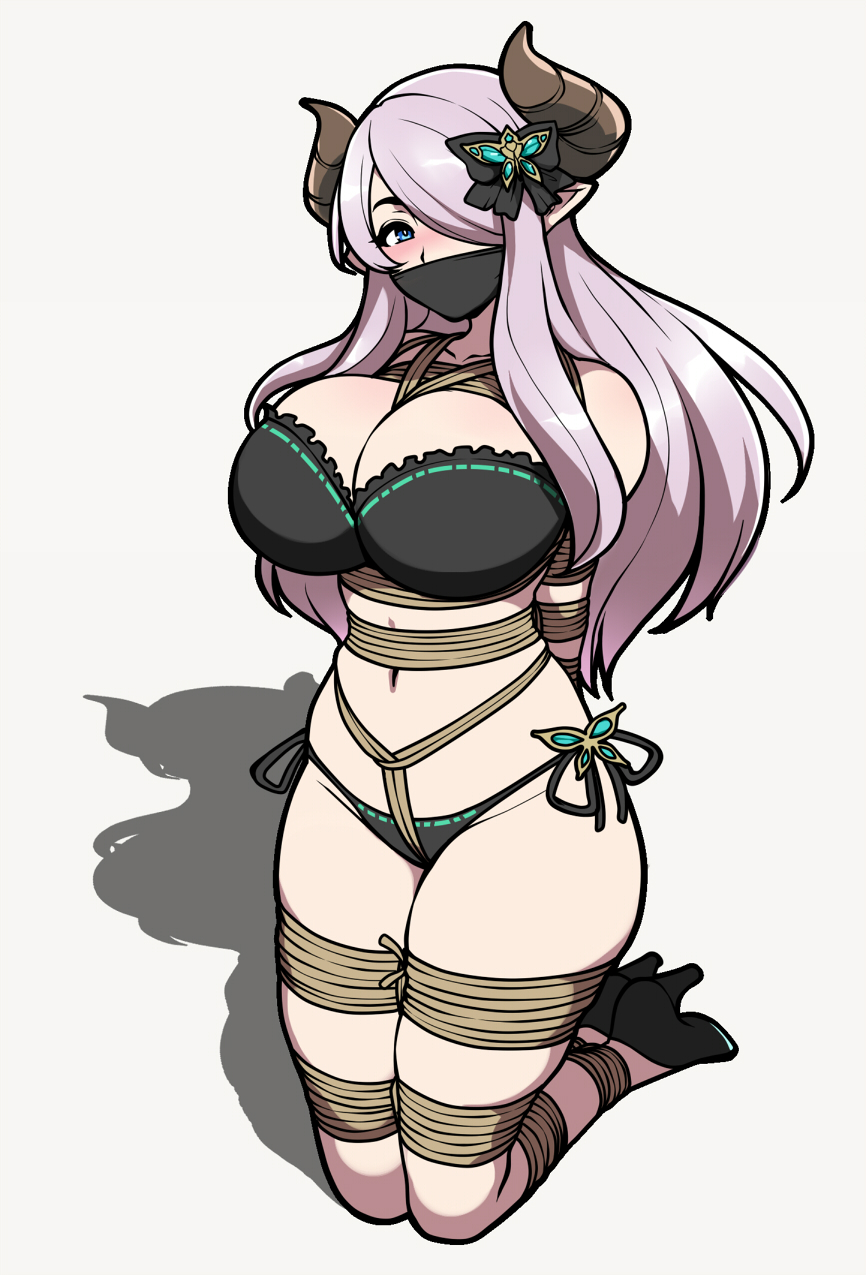 bdsm bondage bound bound_torso cloth_gag gag gagged granblue_fantasy highres improvised_gag jam-orbital narmaya_(granblue_fantasy) rope shibari