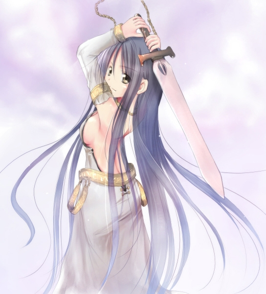 1girl armlet female_focus jewelry mabinogi morrighan original player_character_(mabinogi) solo sword weapon