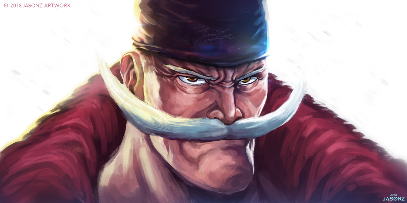 1boy 2018 artist_name bandana black_bandana closed_mouth commentary edward_newgate english_commentary english_text facial_hair long_mustache looking_at_viewer male_focus mustache one_piece solo su_jiayi v-shaped_eyebrows yellow_eyes