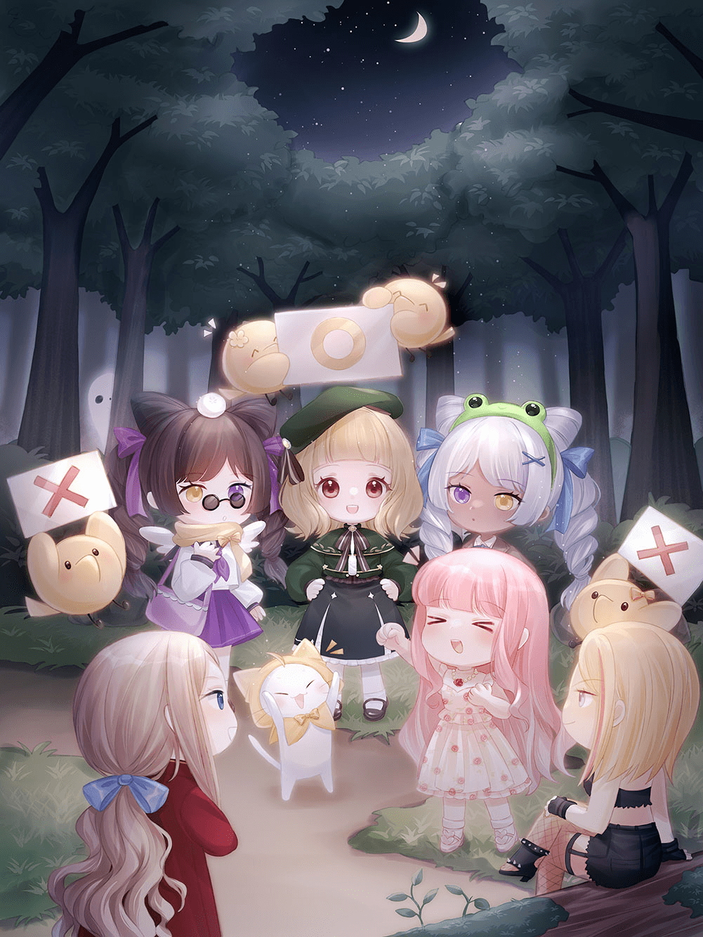 &gt;_&lt; 6+girls :o ^_^ amt_hardballer_longslide angel_wings animal animal_hairband ankle_socks arm_up arms_up artist_request bag bare_arms bare_shoulders bead_necklace beads belt beret besan_(miracle_nikki) bestt_(miracle_nikki) bird black-framed_eyewear black_boots black_bow black_bowtie black_dress black_gloves black_shirt black_shoes black_skirt black_thighhighs blonde_hair blue_bow blue_eyes blunt_bangs boots bow bowtie braided_twintails brown_coat brown_eyes brown_hair bush capelet cat chibi cloak closed_eyes closed_mouth clothed_animal coat collared_coat collared_shirt cone_hair_bun crescent_moon crop_top crossed_arms crossed_legs dark-skinned_female dark_skin debbie_(miracle_nikki) detached_collar double_bun dress drill_hair ear_covers expressionless eyelashes fake_wings fingerless_gloves fishnet_thighhighs fishnets fist_pump floral_print flower flower_necklace forest frilled_dress frilled_shirt frilled_skirt frilled_socks frills frog from_behind game_cg gifty_(nikki) gloves grass green_capelet green_hairband green_hat green_jacket grey_hair hair_bow hair_bun hair_ornament hairband hairclip hand_on_own_chest hand_on_own_leg hands_on_own_hips happy hat hat_bow heterochromia high-waist_skirt high_collar high_heel_boots high_heels highres holding holding_sign hood hood_up hooded_cloak jacket jewelry kneehighs light_particles long_hair long_sleeves low_ponytail mary_janes medium_dress medium_hair mela_(miracle_nikki) miniskirt miracle_nikki momo_(nikki) moon multiple_girls nature neckerchief necklace night night_sky nikki_(nikki) nikki_(series) notice_lines official_art on_log open_clothes open_coat open_jacket open_mouth outdoors parted_lips path pink_hair pink_shoes pleated_dress pleated_skirt ponytail puffy_long_sleeves puffy_sleeves punk purple_bag purple_eyes purple_neckerchief purple_skirt ransa_(miracle_nikki) red_coat road rose_print round_eyewear school_uniform serafuku shirt shoes siblings sidelocks sign single_stripe sisters sitting sitting_on_log skirt sky sleeveless sleeveless_dress sleeveless_shirt smile smirk socks standing star_(sky) starry_sky striped_bow striped_bowtie striped_clothes sunglasses tareme teeth thigh_belt thigh_strap thighhighs third-party_source tote_bag traditional_bowtie tsurime twin_drills twins twinte upper_teeth_only very_long_hair wavy_hair white_cat white_dress white_shirt white_socks white_wings wings x_hair_ornament yellow_bow yellow_bowtie yellow_cloak yellow_eyes