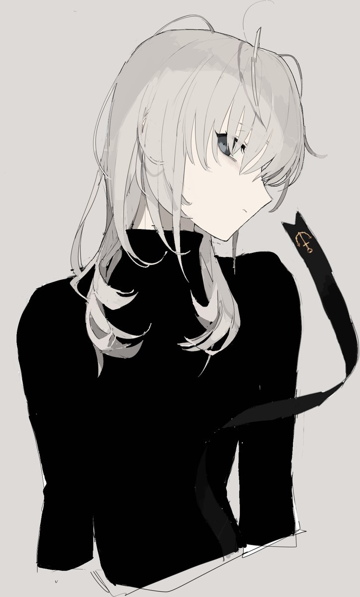 1girl anchor_symbol bad_id bad_twitter_id black_sweater character_request closed_mouth commentary_request cropped_torso expressionless grey_background grey_eyes grey_hair hageshii_nakano hair_between_eyes image_sample inactive_account kantai_collection long_hair long_sleeves looking_at_viewer profile simple_background solo sweater turtleneck turtleneck_sweater twitter_sample upper_body
