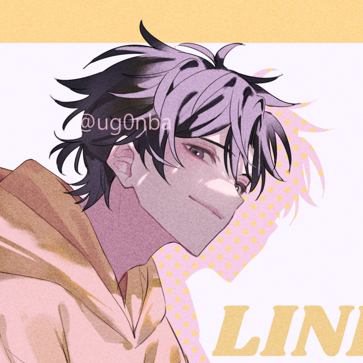 1boy alternate_costume antenna_hair black_eyes black_hair cheng_xiaoshi closed_mouth english_text hood hood_down hoodie looking_at_viewer male_focus messy_hair ponytail portrait shade shadow shiguang_dailiren short_hair short_ponytail simple_background smile solo twitter_username ugonba_(howatoro) upper_body watermark white_background yellow_hoodie