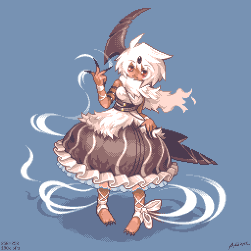 1girl absol aozane barefoot claws dark-skinned_female dark_skin dress female_focus full_body gen_3_pokemon nintendo personification pixel_art pokemon red_eyes ribbon short_hair simple_background solo white_hair