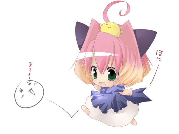 00s ahoge animal_ears chibi gradient_hair green_eyes kicking kosumo multicolored_hair potemayo potemayo_(character) solo