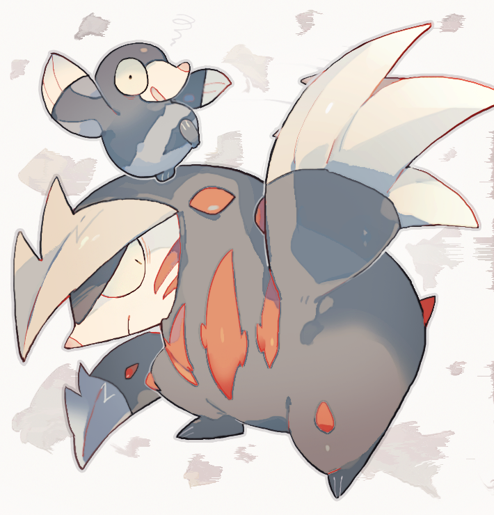 akadako animal_focus arm_up bags_under_eyes black_eyes brown_eyes claws closed_mouth constricted_pupils drilbur evolutionary_line excadrill full_body gen_5_pokemon grey_background grey_outline happy leg_up looking_at_viewer nintendo no_humans on_head one-hour_drawing_challenge open_mouth outline pokemon pokemon_(creature) pokemon_on_head slit_pupils smile standing standing_on_one_leg