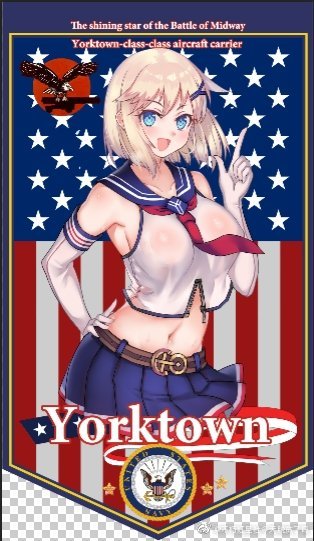 1girl american_flag belt blonde_hair blue_eyes blue_skirt blush breasts buxiuhongxingshe_jintiantuopinlema crop_top elbow_gloves english_text flag_background gloves hair_ornament hairclip hand_on_own_hip index_finger_raised large_breasts looking_at_viewer midriff navel necktie open_mouth pleated_skirt red_necktie sailor_collar samuel shirt short_hair skirt sleeveless sleeveless_shirt smile solo star_(symbol) suspenders united_states warship_girls_r watermark weibo_watermark white_gloves yorktown_(warship_girls_r)