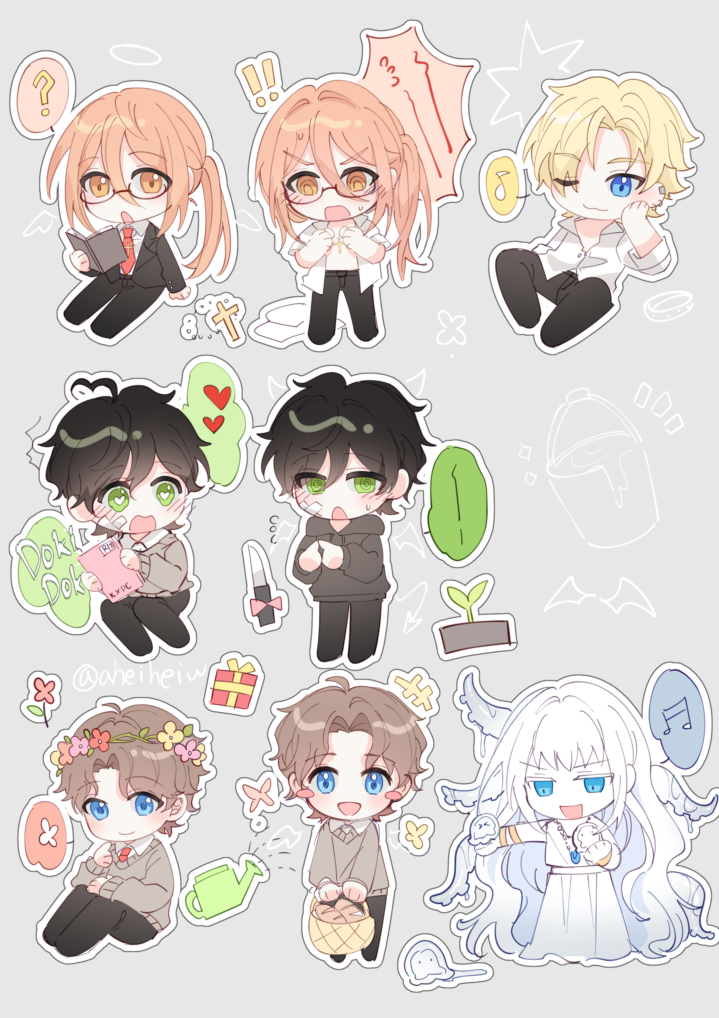 1other 4boys absurdres aheihei ahoge blue_eyes chibi degrees_of_lewdity green_eyes grey_background halo heart heart-shaped_pupils heart_ahoge high_ponytail highres ivory_wraith jewelry kylar_(degrees_of_lewdity) kylar_(male)_(degrees_of_lewdity) long_hair looking_at_viewer multiple_boys necklace orange_eyes orange_hair pale_skin ponytail robin_(degrees_of_lewdity) robin_(male)_(degrees_of_lewdity) simple_background slime_(creature) smile sydney_(degrees_of_lewdity) sydney_(male)_(degrees_of_lewdity) symbol-shaped_pupils tentacles very_long_hair white_hair whitney_(degrees_of_lewdity) whitney_(male)_(degrees_of_lewdity)