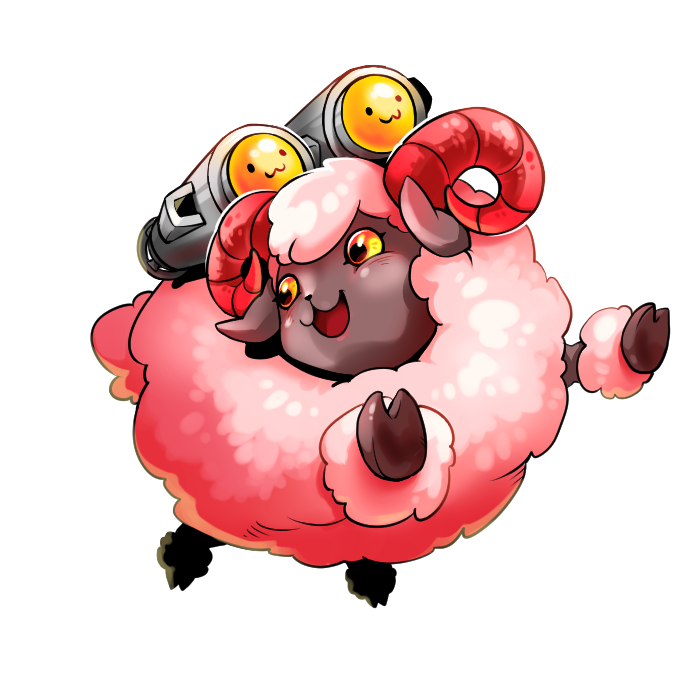 animal_ears blush digimon digimon_(creature) fur_trim horns missile no_humans open_mouth sheep sheep_ears sheep_horns sheepmon solo transparent_background yellow_eyes