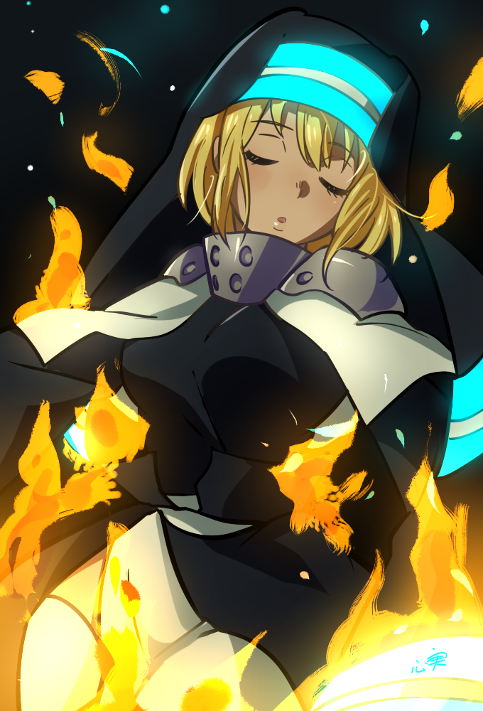 1girl blonde_hair breasts closed_eyes en&#039;en_no_shouboutai iris_(enen_no_shouboutai) large_breasts