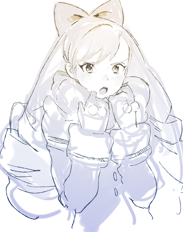 1girl bad_id bad_twitter_id blush bow drill_hair hair_bow long_hair looking_at_viewer luna_platz_(mega_man) mega_man_(series) mega_man_star_force_(series) open_mouth scarf simple_background sketch tetsu_(teppei) twin_drills very_long_hair white_background