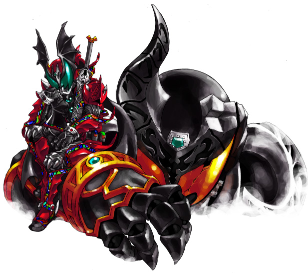 1boy armor boots bracelet damaged fake_horns full_body head_wings helmet horned_helmet horns jewelry kamen_rider kamen_rider_arc kamen_rider_dark_kiva kamen_rider_kiva_(series) knee_boots looking_at_viewer red_footwear sheath sheathed shoulder_pads shoulder_spikes simple_background spikes spoiled_kandume standing sword weapon white_background wings