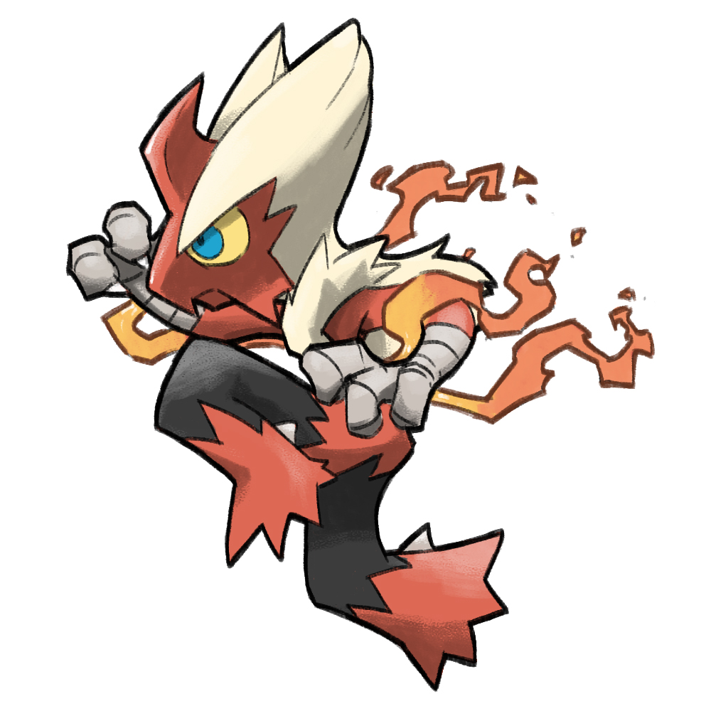 animal_focus blacknirrow blaziken blue_eyes chibi closed_mouth colored_sclera fire full_body gen_3_pokemon mega_blaziken mega_pokemon nintendo no_humans pokemon pokemon_(creature) simple_background solo white_background yellow_sclera