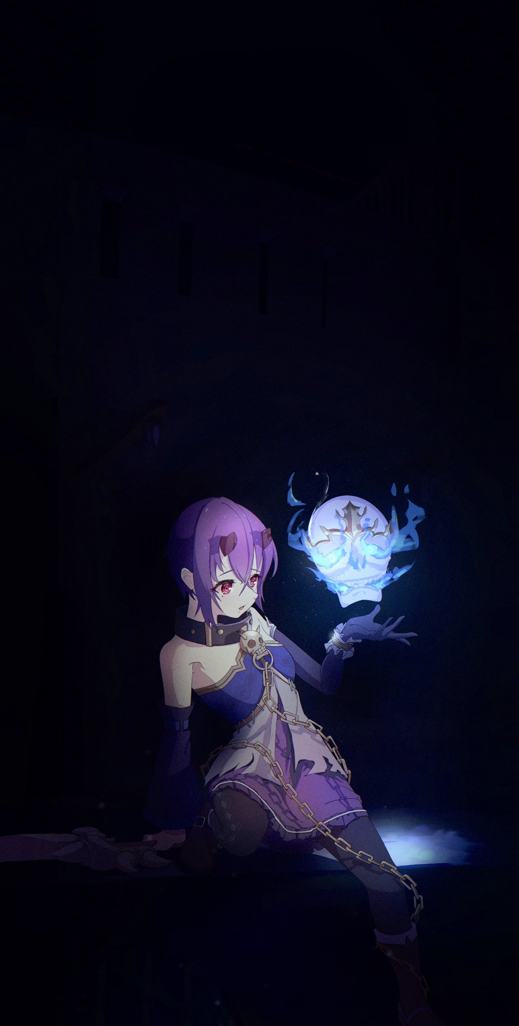 1girl black_legwear highres princess_connect! purple_hair red_eyes shinobu_(princess_connect!) short_hair tagme tissuebox_(artist)