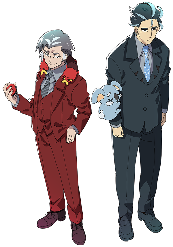 2boys animal_nose black_footwear black_hair black_pants black_suit blue_necktie bug closed_mouth cloud collared_shirt formal_clothes gen_7_pokemon gen_8_pokemon grey_eyebrows grey_hair grey_necktie grey_shirt hand_in_pocket holding holding_poke_ball kabu_(pokemon) koala komala larry_(pokemon) male_focus millipede multiple_boys necktie nintendo old old_man oono_imo pants poke_ball pokemon pokemon_(creature) pokemon_sv pokemon_swsh red_footwear red_pants red_suit salaryman shirt short_hair sizzlipede sleeping slouching smile suit thick_eyebrows vest white_background white_streaks yellow_eyes