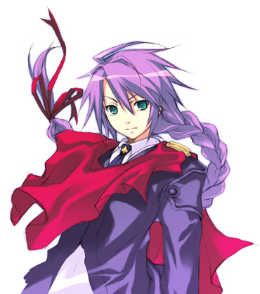 00s 1boy bishounen braid cape cowboy_shot daijuuji_kuzaku demonbane expressionless green_eyes kishin_hishou_demonbane kuzaku long_hair lowres male_focus necktie nishii_(damnedrive) purple_hair purple_shirt shirt simple_background single_braid solo white_background