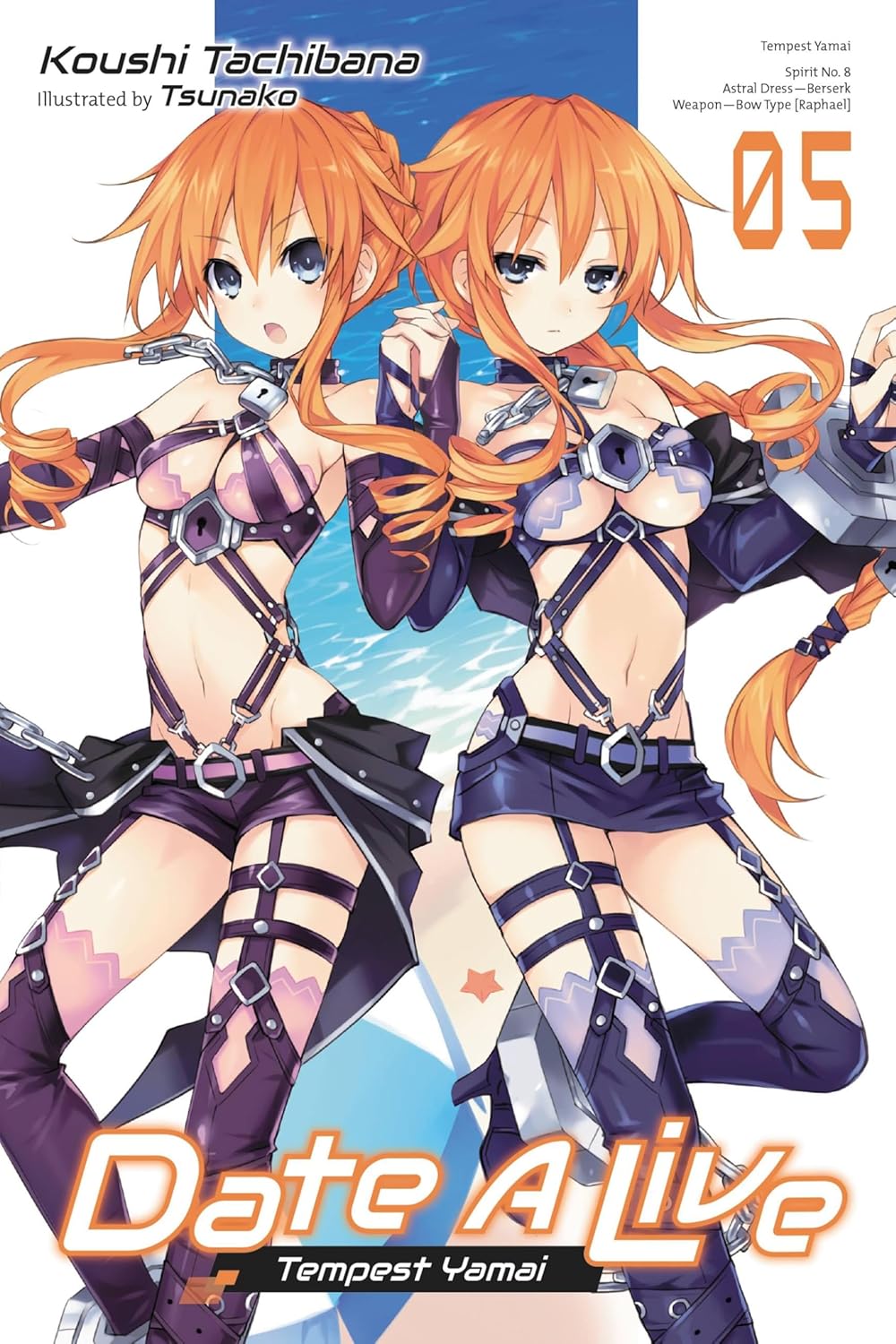 2girls artist_name bad_source bare_shoulders belt blue_belt blue_choker blue_eyes blue_shorts blue_sleeves blue_thighhighs braid braided_ponytail breasts character_name choker closed_mouth copyright_name date_a_live detached_sleeves drill_hair drill_sidelocks groin hair_between_eyes hands_up highres holding_hands keyhole lock long_hair looking_at_viewer medium_breasts micro_shorts multiple_girls navel ocean official_art open_mouth orange_hair pink_belt pink_shorts pink_thighhighs purple_choker purple_sleeves raised_eyebrows shorts siblings sidelocks sisters stomach thighhighs thighs tsunako twins water white_background yamai_kaguya yamai_yuzuru