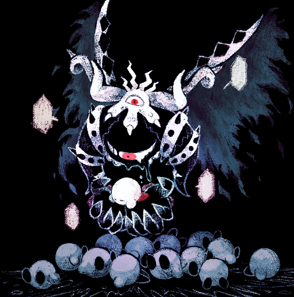 bad_end black_background closed_eyes commentary_request crown disembodied_hand horns kakuredo_ura kirby kirby&#039;s_return_to_dream_land_deluxe kirby_(series) lying magolor magolor_soul master_crown multiple_persona nintendo no_humans rayman_limbs spoilers