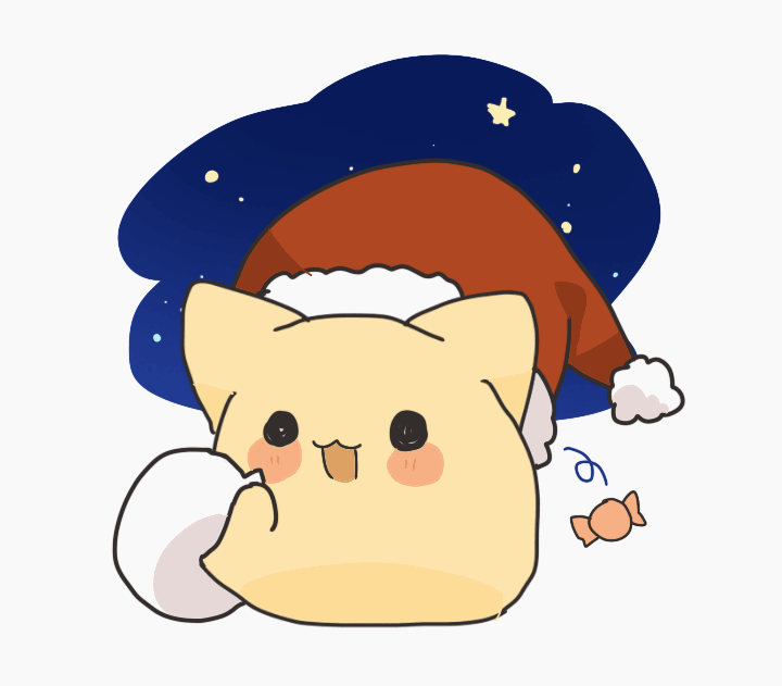 &gt;_&lt; :3 animal_focus animated animated_gif blob_(google) blobcat candy cat commentary food fur-trimmed_headwear fur_trim hashtag-only_commentary hat open_mouth original ovoip pom_pom_(clothes) red_hat sack santa_hat simple_background white_background
