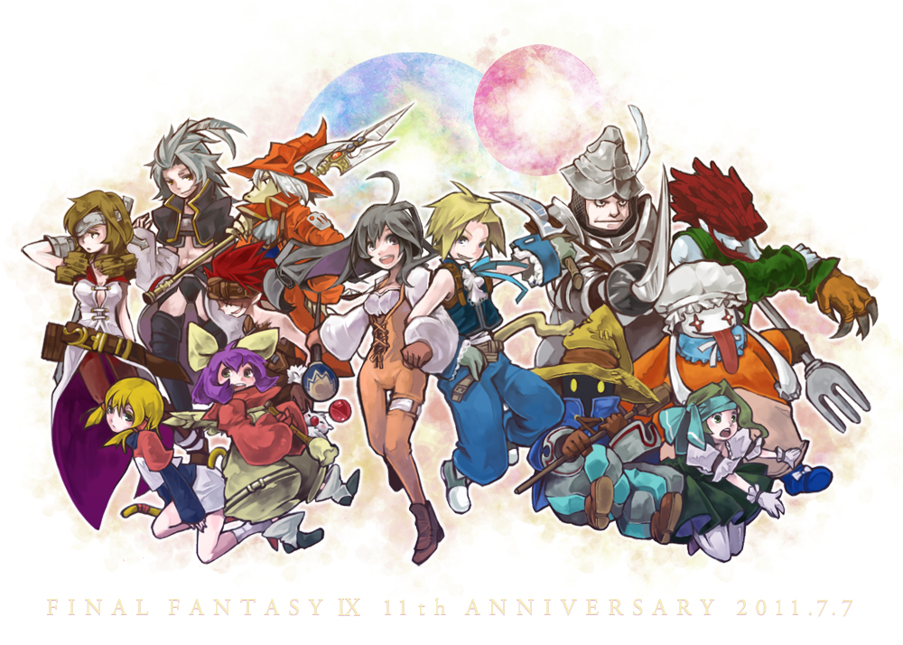 00s 6+boys 6+girls adelbert_steiner armor beatrix belt black_eyes black_hair blank_(ff9) blonde_hair boots breasts brown_hair catsuit child claws cleavage coat curly_hair dagger dress eiko_carol eyepatch feathers final_fantasy final_fantasy_ix fork freija_crescent garnet_til_alexandros_xvii gloves green_eyes grey_hair hat headband helmet knife kuja long_hair meka_(totto18) midriff mikoto_(ffix) multiple_boys multiple_girls open_mouth pants polearm purple_hair quina_quen red_hair ruby_(ff9) salamander_coral short_hair spear staff sword tail tongue trench_coat vivi_ornitier weapon white_hair witch_hat yellow_eyes zidane_tribal