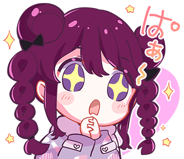 +_+ 1girl black_bow blush bow braid candy_print chibi denonbu double_bun excited food_print hair_bow hair_bun hands_up hood hoodie inubousaki_shian long_hair long_sleeves looking_at_viewer lowres nonkomu_(furiten5553) official_art open_mouth outline own_hands_together pill_print purple_eyes purple_hair purple_hoodie solo sparkle star_(symbol) translated transparent_background twin_braids upper_body white_outline