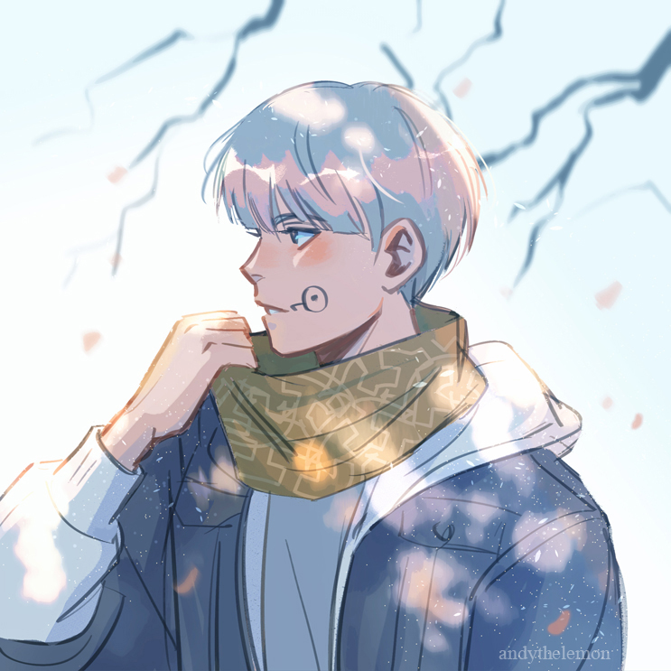 1boy andythelemon bowl_cut facial_tattoo inumaki_toge jujutsu_kaisen male_focus outdoors pale_skin short_hair solo tattoo watermark white_hair