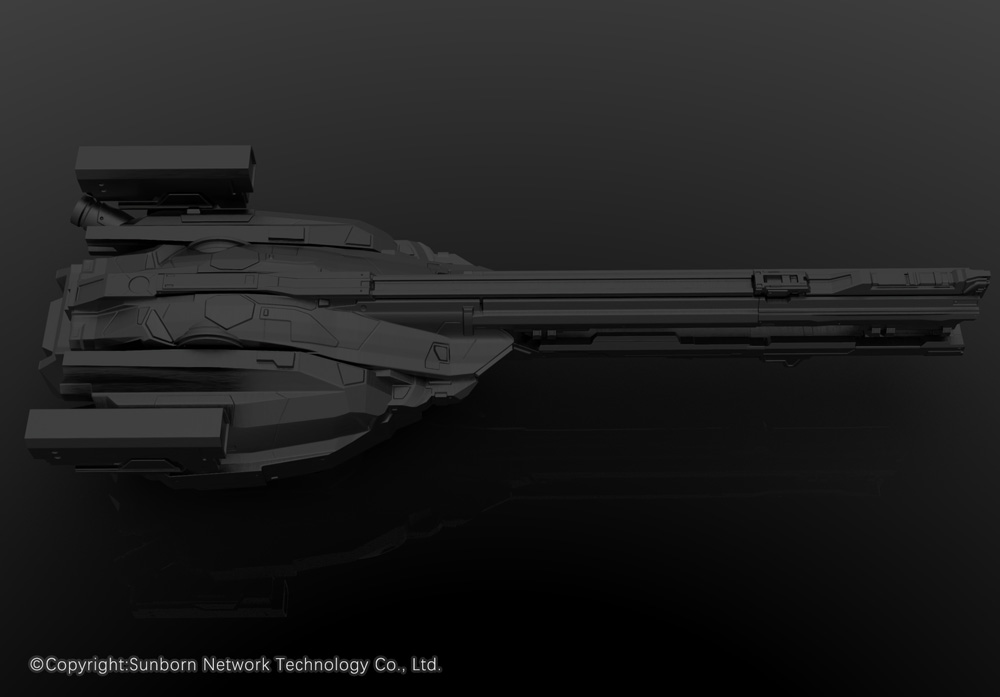 3d cannon commentary company_name copyright_notice english_commentary erich girls&#039;_frontline greyscale monochrome no_humans official_art scenery science_fiction shadow tagme weapon_focus