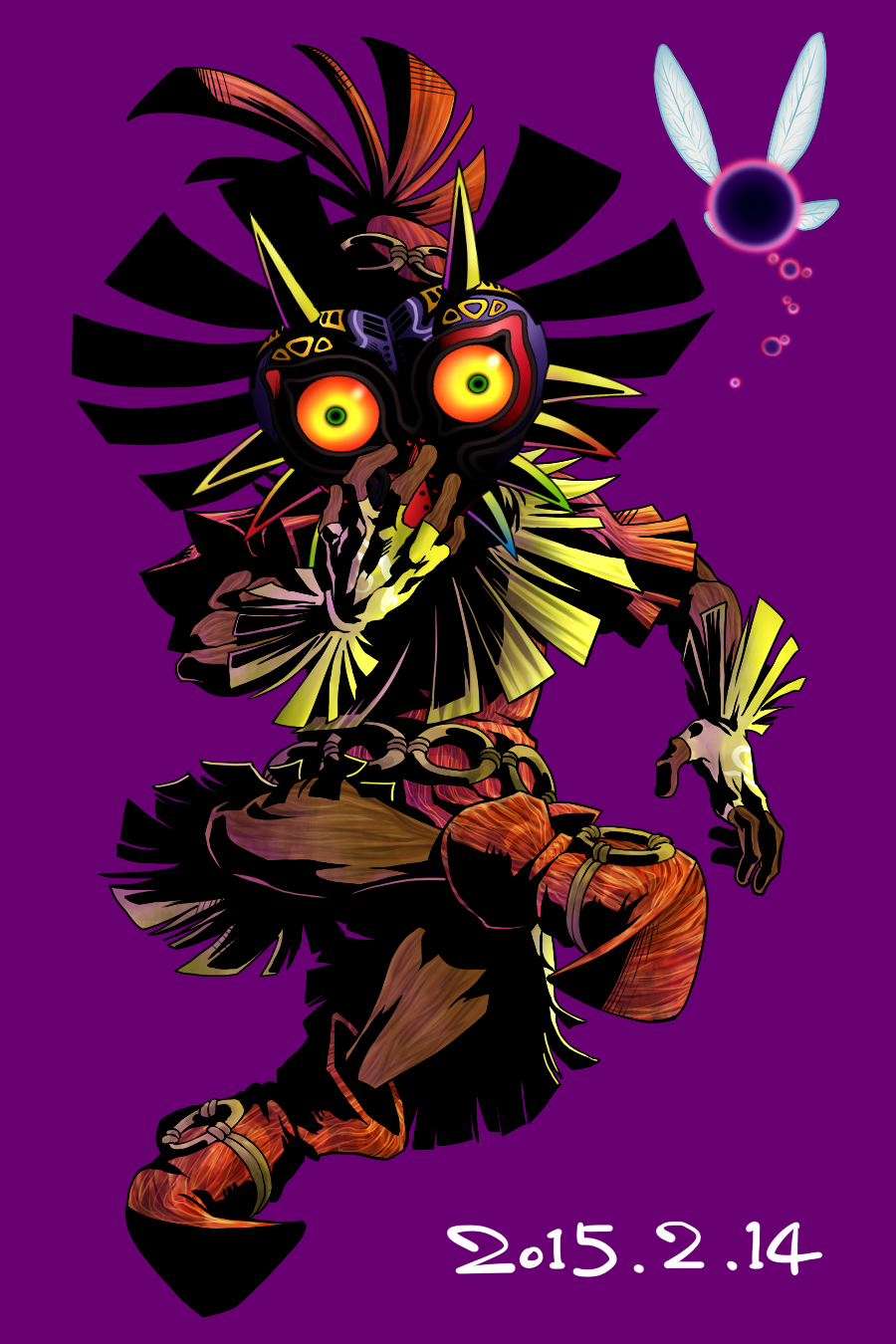 2boys corruption dated deku fairy highres iroha_(akei0710) majora_(entity) multiple_boys nintendo o-ring_footwear possessed purple_background skull_kid tael the_legend_of_zelda the_legend_of_zelda:_majora&#039;s_mask