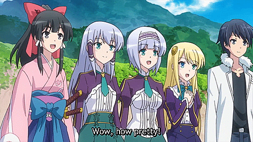 1boy 4girls animated animated_gif barefoot beach black_eyes black_hair blonde_hair blue_eyes cloud else_shileska isekai_wa_smartphone_to_tomo_ni. katana kokonoe_yae linse_shileska long_hair mochizuki_touya multiple_girls ocean pain sand sandals shoes unworn_shoes short_hair siblings silver_hair sisters sky socks unworn_socks sword toes twins weapon yumina_elnea_belfast