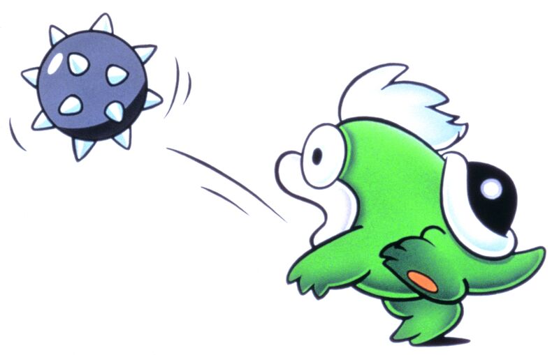 1boy full_body mario_(series) nintendo open_mouth spike_(mario) spike_ball super_mario_bros._3 tail throwing white_hair