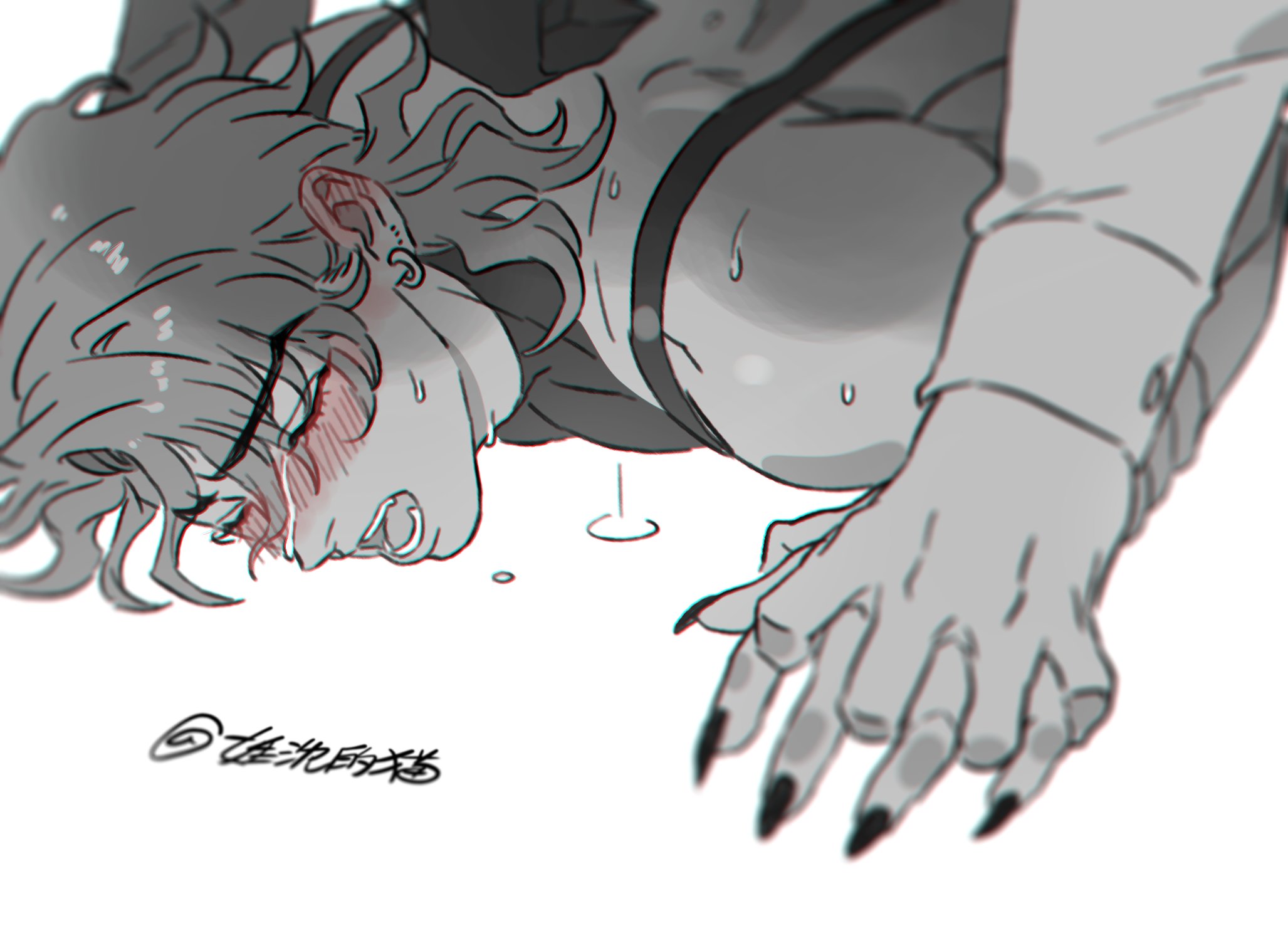 2boys blush bracelet closed_eyes clothed_sex crying dio_brando earrings fangs fingernails full-face_blush highres holding_hands honlo implied_anal implied_sex interlocked_fingers jewelry jojo_no_kimyou_na_bouken jonathan_joestar long_hair long_sleeves male_focus multiple_boys open_mouth prone_bone sex sex_from_behind sharp_fingernails shirt sweatdrop tears teeth yaoi
