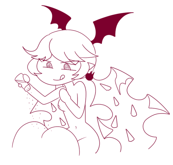 2girls :d @_@ ass bat_hair_ornament breasts chibi chibi_only cranber_(funamusea) demon_girl doodle funamusea gallaxi haiiro_teien hair_ornament hair_wings head_wings holding_shaker huge_ass long_hair multiple_girls navel open_mouth pointy_ears rigatona_(funamusea) salt salt_shaker simple_background small_breasts smile solo_focus thighs tongue tongue_out white_background wings yuri