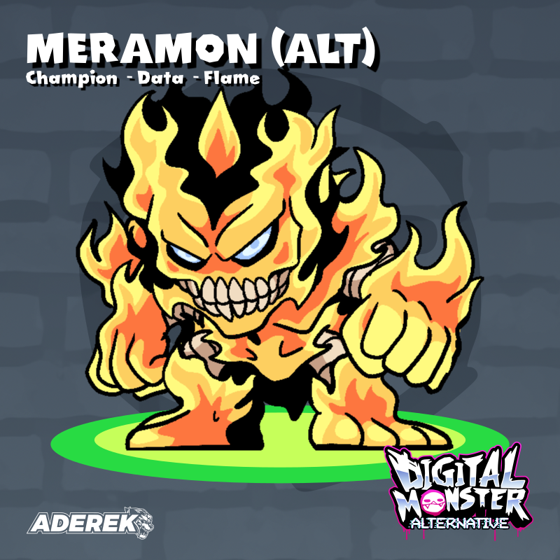 beta_digimon blue_eyes c&#039;mon_digimon:_the_capering_monster_bun digimon digimon_(creature) fire grass meramon skull solo