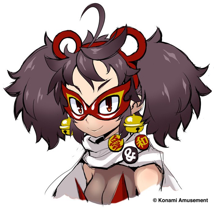 1girl ahoge animal_ears badge bare_shoulders bodystocking bombergirl bombergirl573 breasts brown_hair button_badge cleavage closed_mouth commentary_request company_name domino_mask earrings jewelry looking_at_viewer mask mouse_ears mouse_girl official_art scarf simple_background sketch smile solo split_mouth twitter_username urushi_(bombergirl) white_background white_scarf