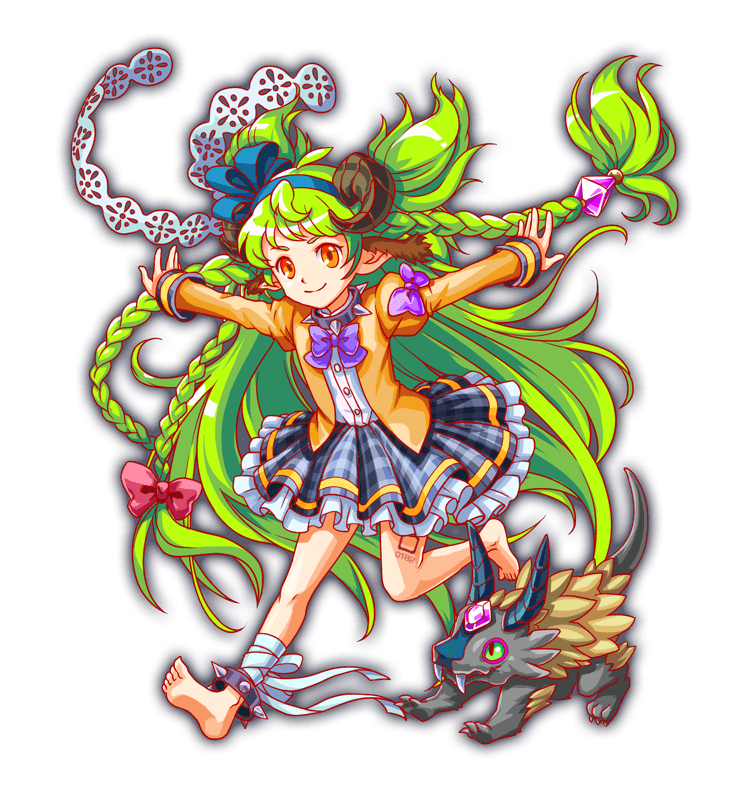 1girl anime_coloring artist_request bandaged_ankle bare_legs barefoot behemoth_(crash_fever) big_hair black_collar black_skirt black_sleeve_cuffs blue_hairband blue_horns bow braid brown_fur brown_horns closed_mouth coat collar colored_sclera crash_fever creature curled_horns dress_shirt fangs flat_chest frilled_skirt frills full_body game_cg gem green_sclera grey_fur grey_tail hair_ornament hairband half_updo horizontal-striped_skirt horizontal-striped_sleeve_cuffs horns juliet_sleeves lace_trim leg_tattoo long_hair long_sleeves looking_at_viewer low-braided_long_hair low-tied_long_hair miniskirt number_tattoo numbered official_art open_clothes open_coat open_hands orange_eyes outline outstretched_arms pink_gemstone plaid_clothes plaid_skirt pleated_skirt pointy_ears puffy_sleeves purple_bow red_bow red_outline running sheep_horns shirt shirt_tucked_in short_eyebrows short_twintails simple_background single_horizontal_stripe skirt sleeve_bow sleeve_cuffs solo_focus spiked_anklet spiked_collar spikes spread_arms square square_tattoo striped_clothes striped_skirt tachi-e tattoo teeth third-party_source toes transparent_background twintails very_long_hair white_collar white_shirt wing_collar yellow_coat yellow_sleeves