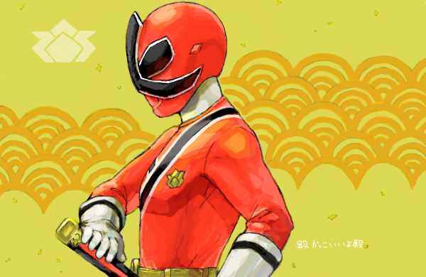 1boy fighting_stance helmet male_focus profile ready_to_draw samurai_sentai_shinkenger seigaiha shinken_red solo super_sentai upper_body yapo_(mess) yapo_(pixiv)