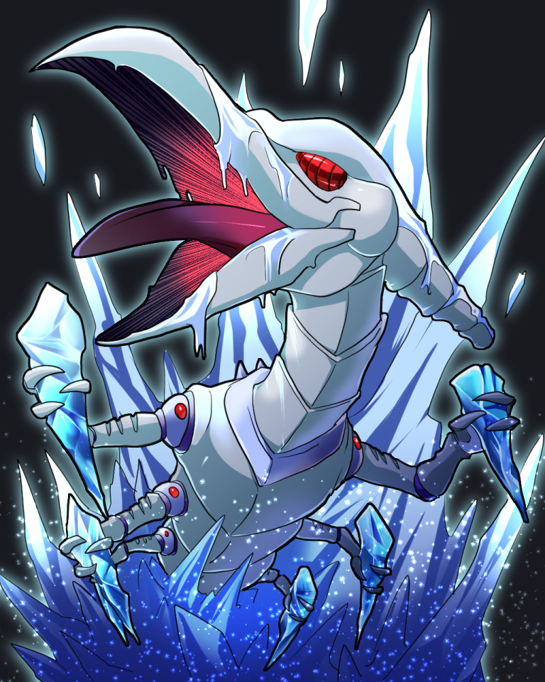 beak extra_arms glowing gradient_background horus_(stand) ice icicle jojo_no_kimyou_na_bouken kamiura no_humans open_mouth solo stand_(jojo) tongue